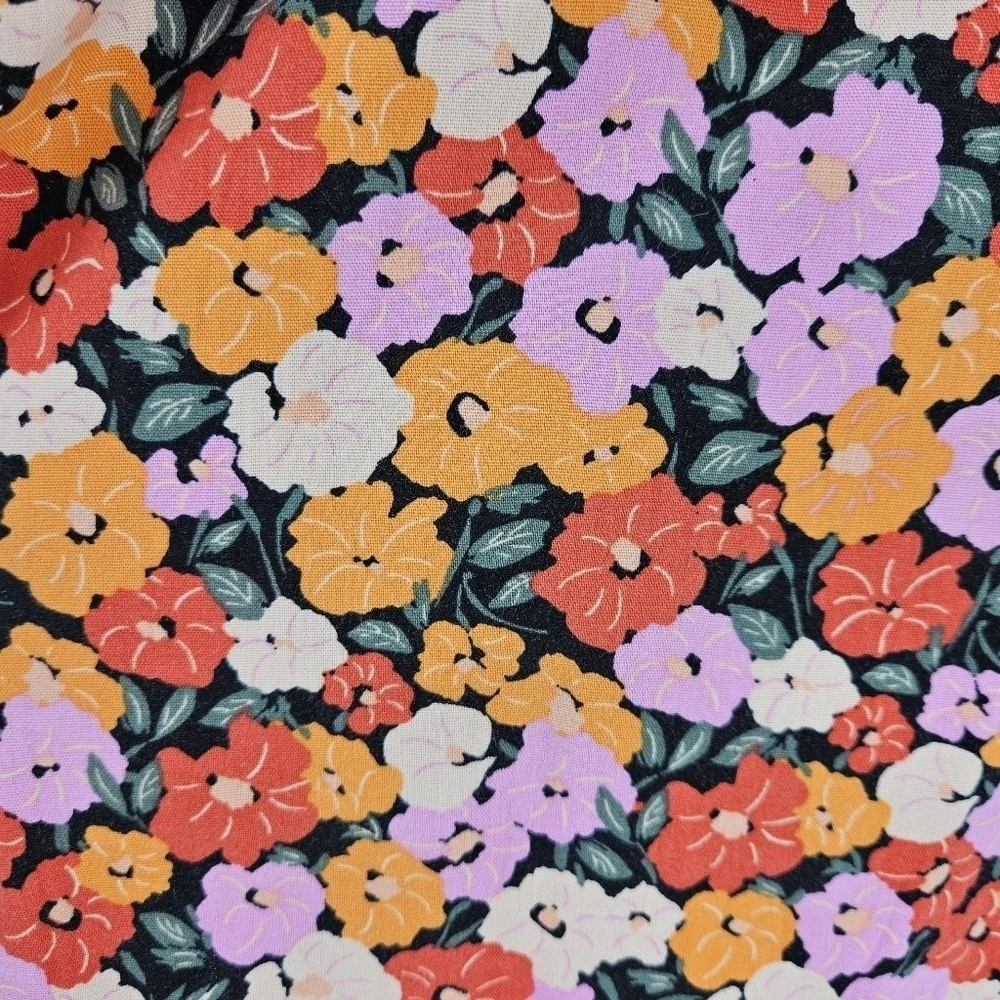 Ann Taylor LOFT Shirt Floral Puff Short Sleeve Tie V Neck Peasant Top Small